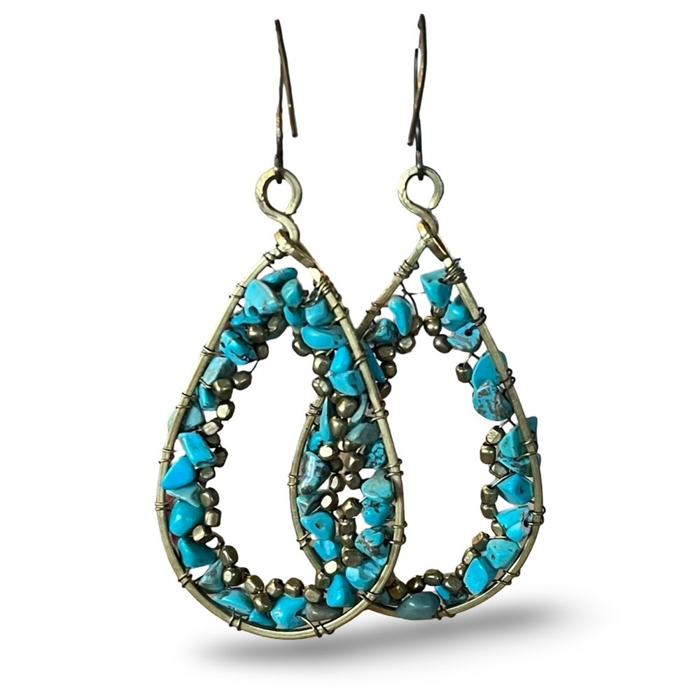 Silver Turquoise Teardrop Dangle Earrings